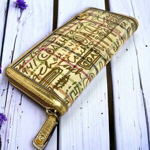 COACH Tattersall Large Zip Around Wallet Gold Signature Coated Canvas & Leather